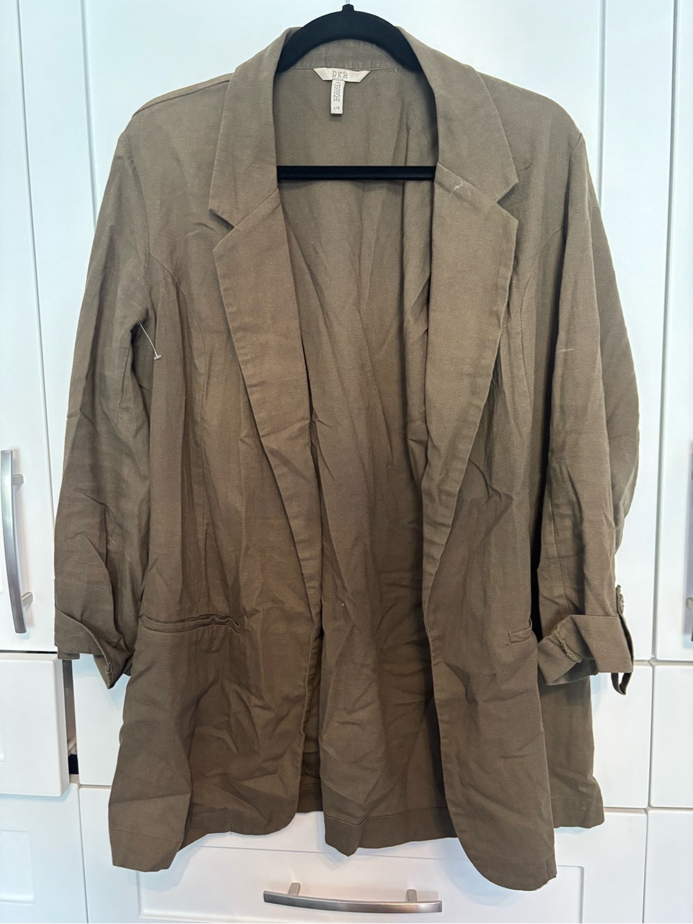 Lightweight Olive Green Open Linen blend Blazer